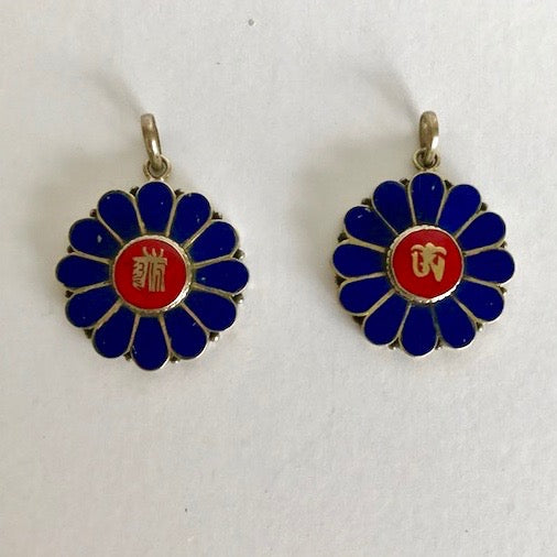 Lapis Flowers with Tibetan Om or Kalachakra Pendants