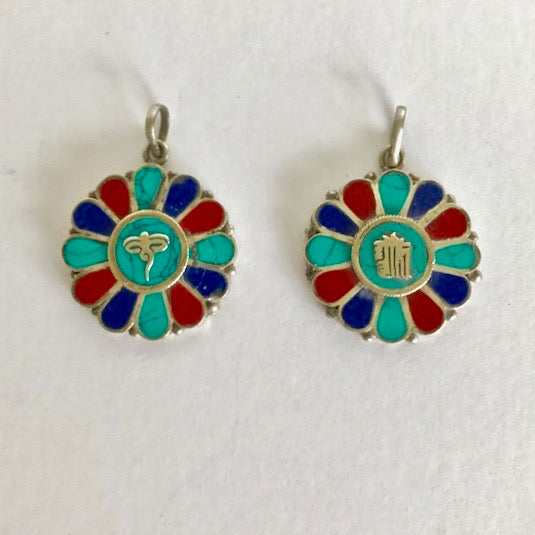 Multicolour Flower with Buddha Eyes or Kalachakra Pendant