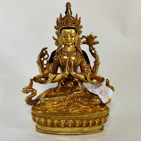 Chenrezig 9 Inch Gold Statue